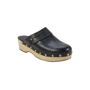 Mercedes Castillo Womens Leather Slide On Clog Heels Black Size 39.5 9.5